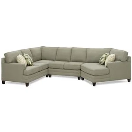 Casual Sectional Sofa with Cuddle and Exposed Wood Block Legs